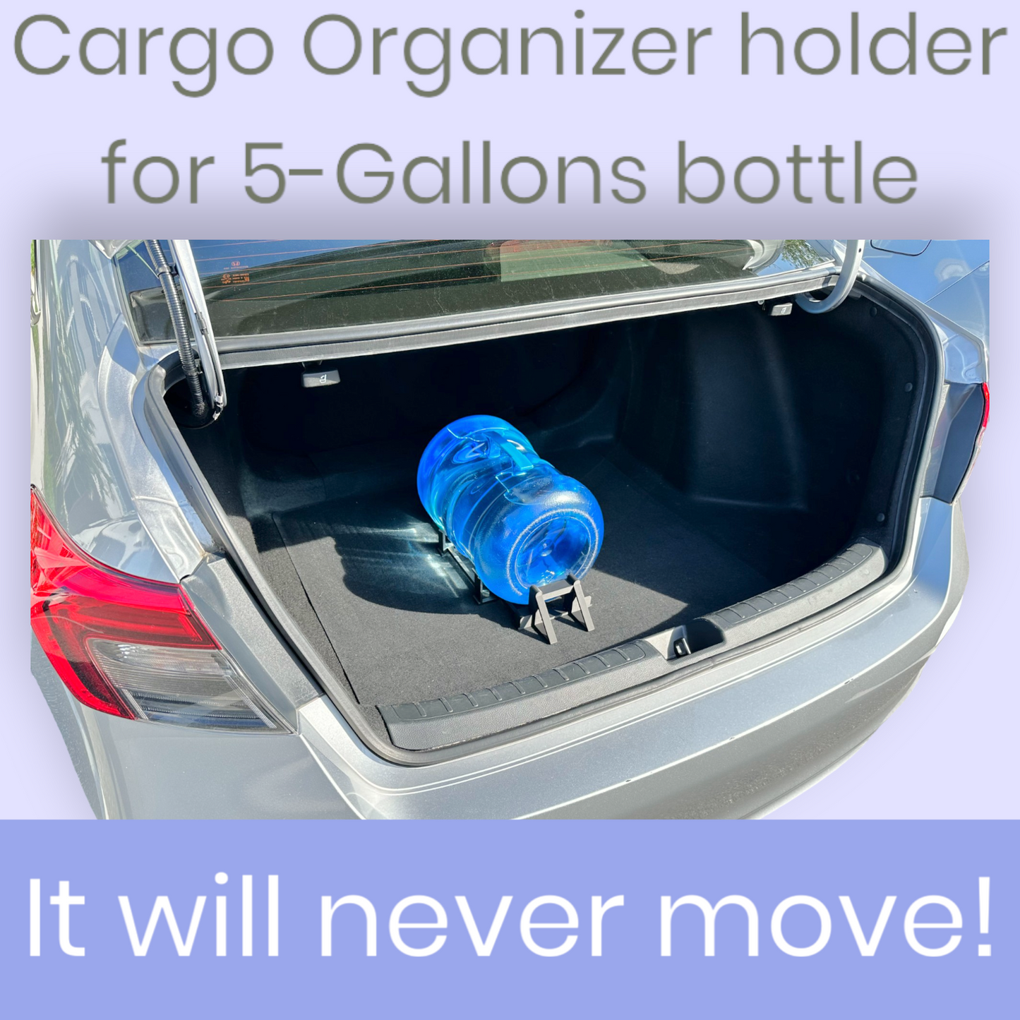 Cargo Organizer Holder for 5-Gallon Bottles – Car Trunk Storage Solution for Wool Carpeted Surfaces (SUV/Truck/Van)
