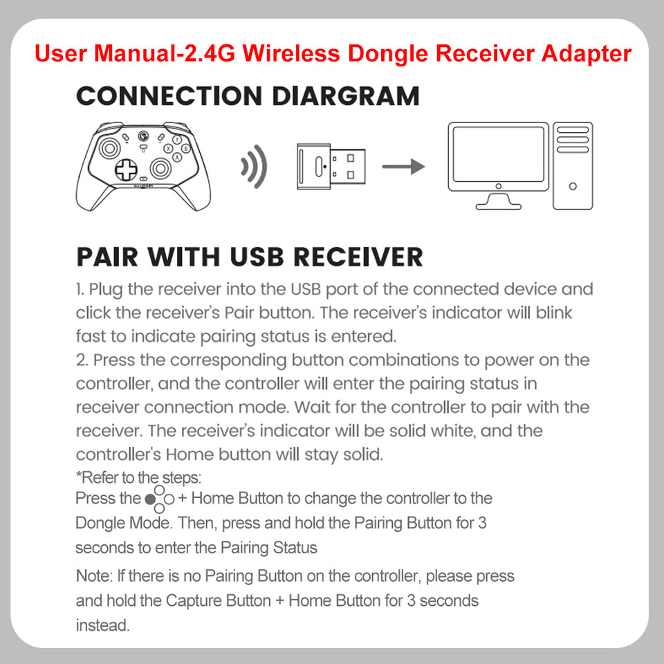 Gamesir 2.4G Wireless Dongle Receiver Gamepad Adapter Accessories for G8 Plus/T4 Cyclone Pro/T4 Cyclone 2.4GHz