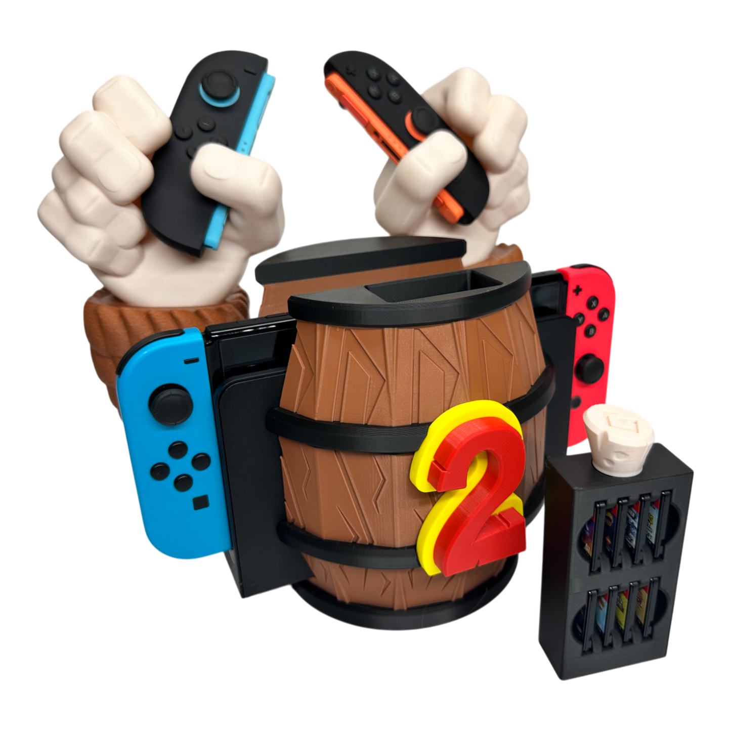 Barrel Grip Stand for Nintendo Switch 1 & Nintendo Switch 2 – Kong Game Holder with Cartridge Storage – Console Display Stand for Switch Accessories