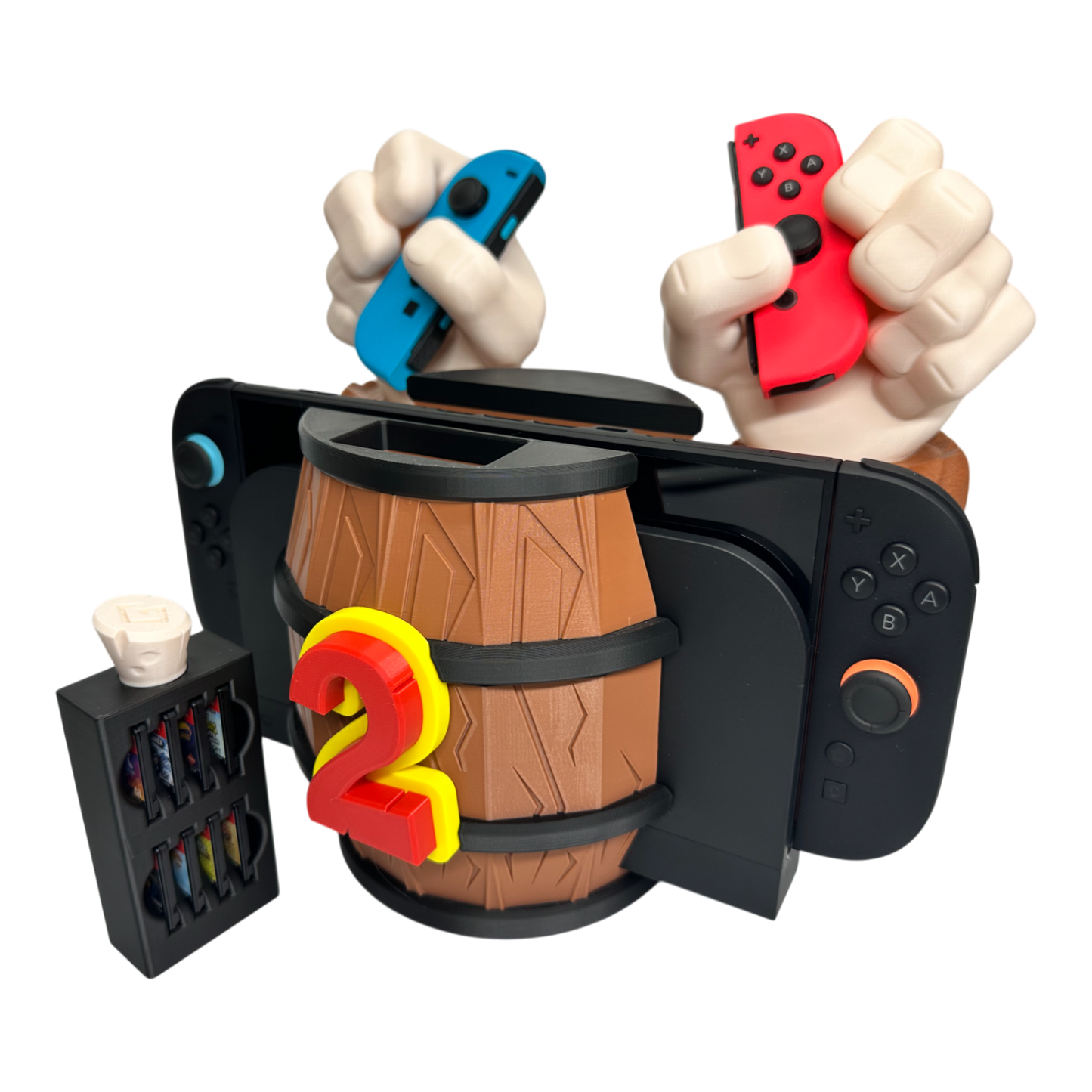Barrel Grip Stand for Nintendo Switch 1 & Nintendo Switch 2 – Kong Game Holder with Cartridge Storage – Console Display Stand for Switch Accessories