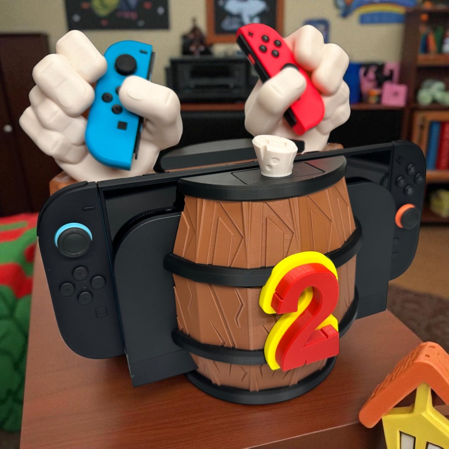 Barrel Grip Stand for Nintendo Switch 1 & Nintendo Switch 2 – Kong Game Holder with Cartridge Storage – Console Display Stand for Switch Accessories