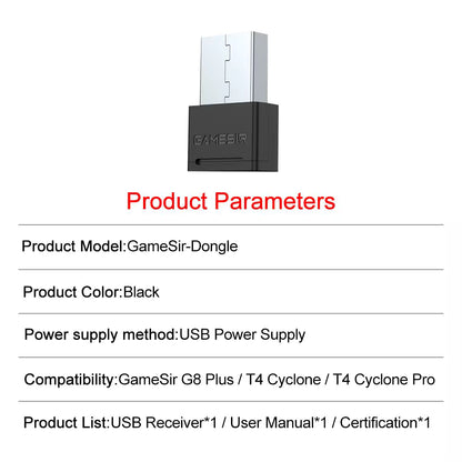 Gamesir 2.4G Wireless Dongle Receiver Gamepad Adapter Accessories for G8 Plus/T4 Cyclone Pro/T4 Cyclone 2.4GHz