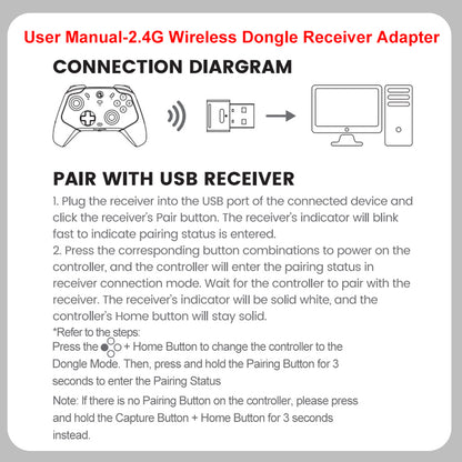 Gamesir 2.4G Wireless Dongle Receiver Gamepad Adapter Accessories for G8 Plus/T4 Cyclone Pro/T4 Cyclone 2.4GHz