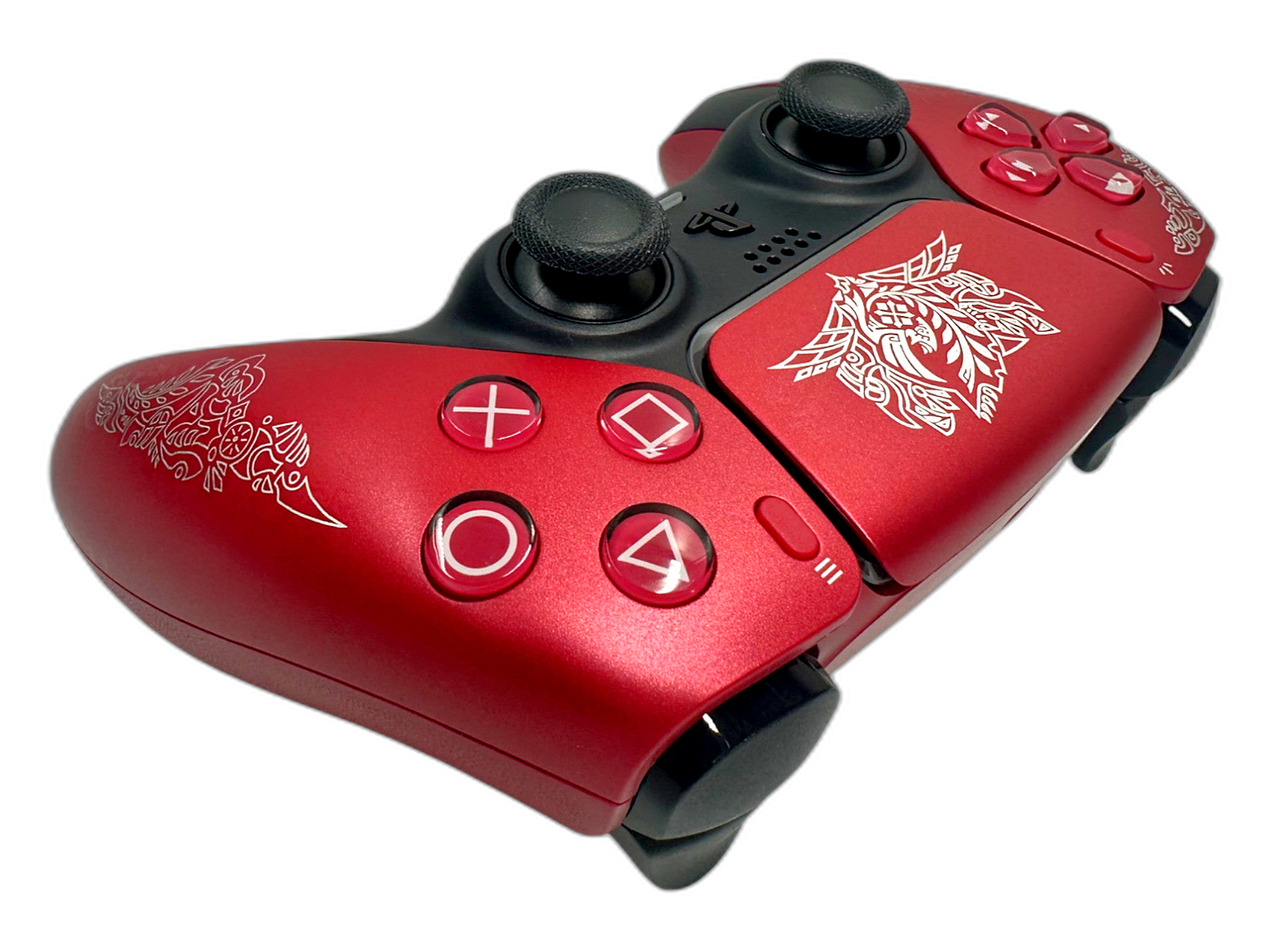 Monster Hunter Wilds PS5 DualSense Controller - side angle detail, custom-modded PS5 controller