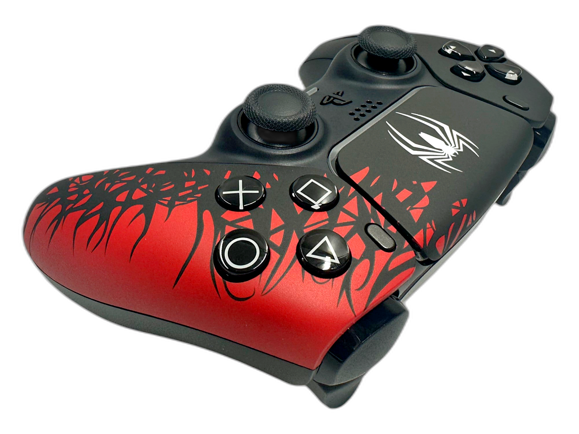 Spider-Man PS5 DualSense Controller - side angle detail, custom-modded PS5 controller