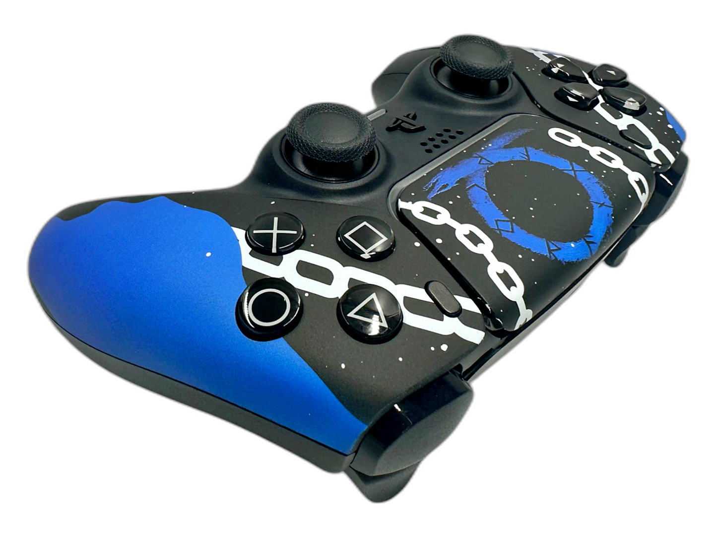 God of War Ragnarök Blades of Chaos - side angle detail, custom-modded PS5 controller