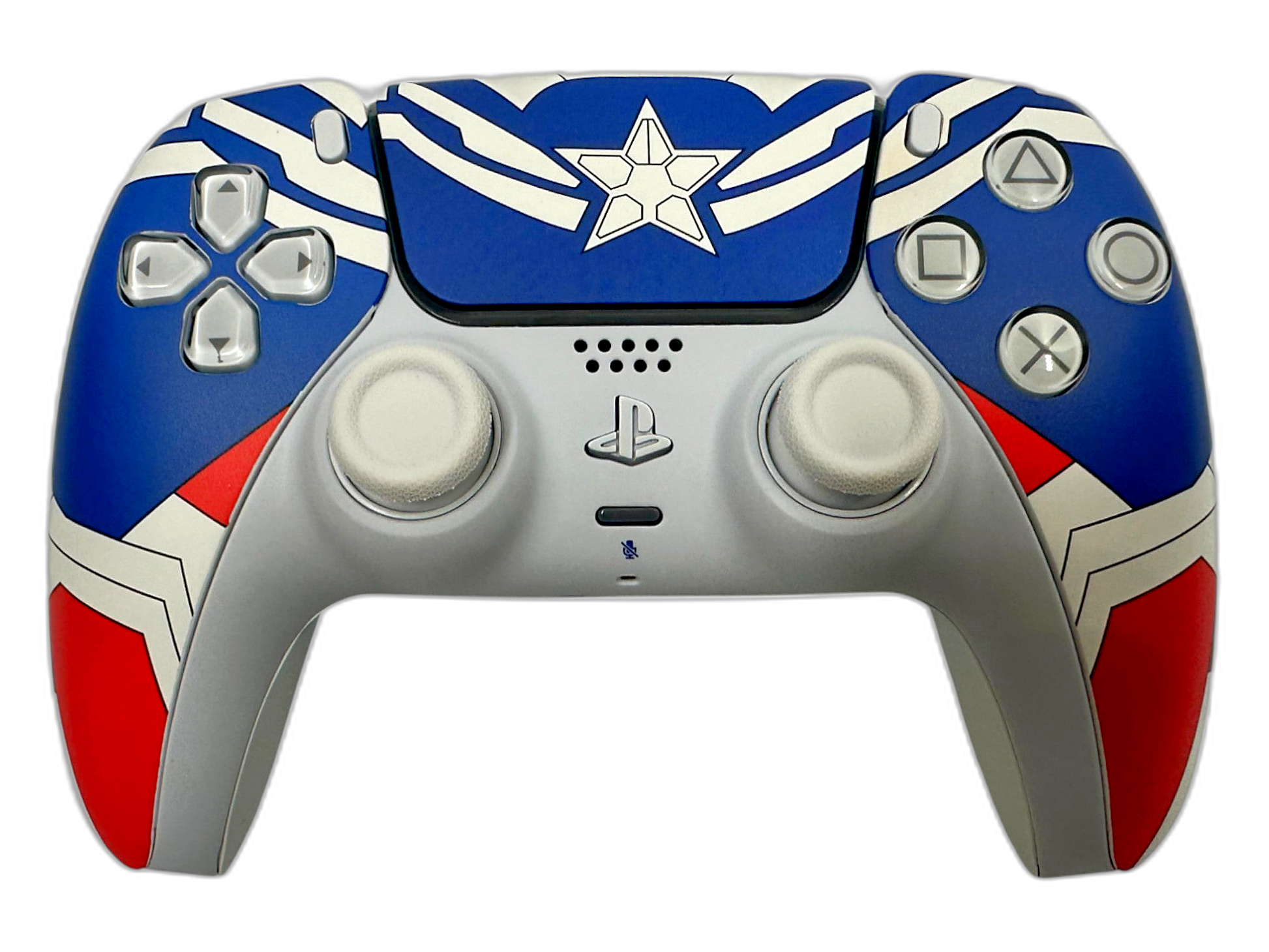 Captain America PS5 DualSense Controller - main view, custom-modded PS5 controller handcrafted in USA