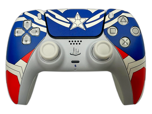 Captain America PS5 DualSense Controller - main view, custom-modded PS5 controller handcrafted in USA