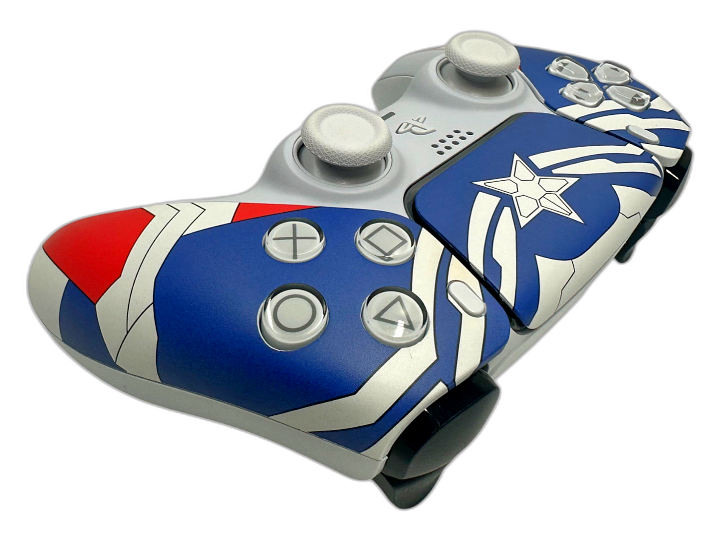 Captain America PS5 DualSense Controller - side angle detail, custom-modded PS5 controller
