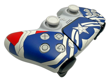 Captain America PS5 DualSense Controller - side angle detail, custom-modded PS5 controller