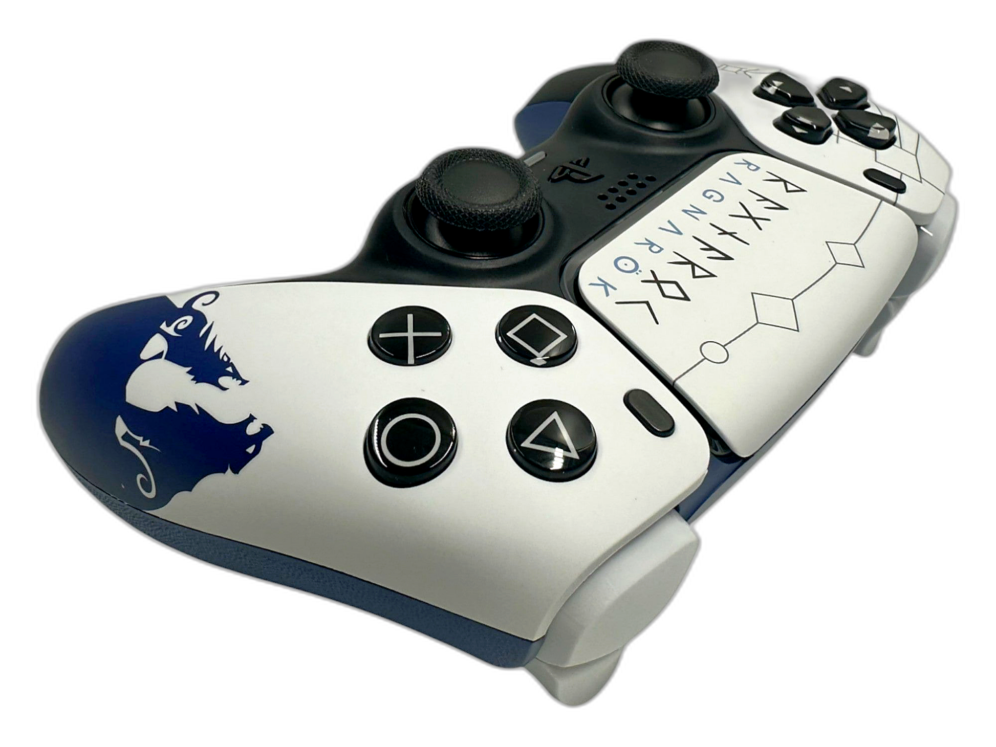 God of War Ragnarök Runes Edition - side angle detail, custom-modded PS5 controller