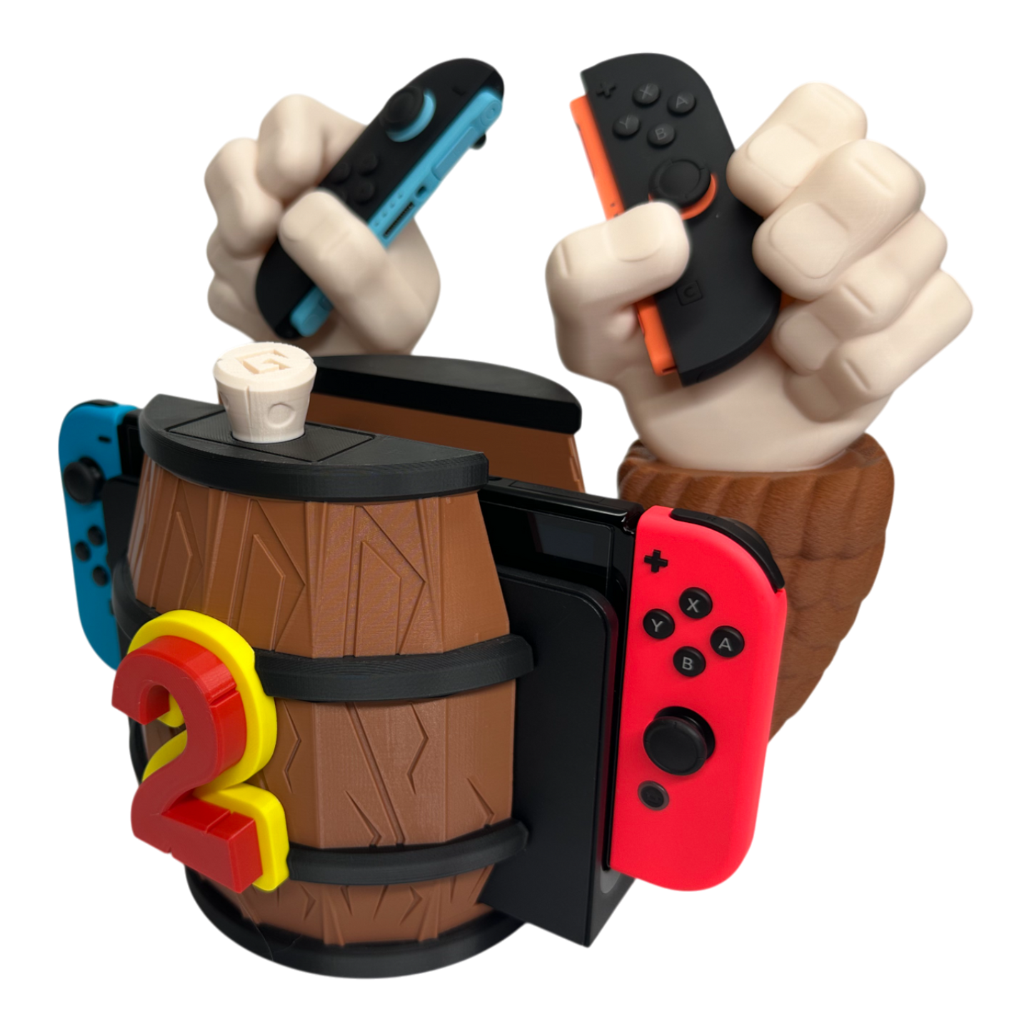 Barrel Grip Stand for Nintendo Switch 1 & Nintendo Switch 2 – Kong Game Holder with Cartridge Storage – Console Display Stand for Switch Accessories