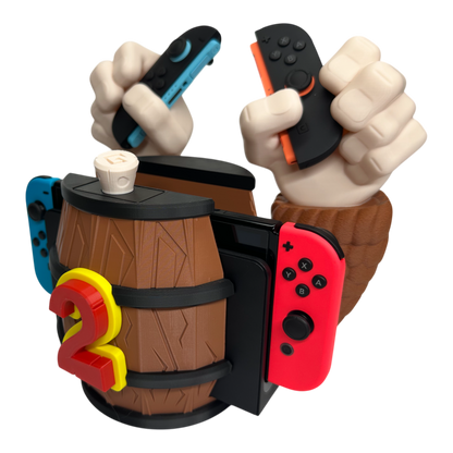 Barrel Grip Stand for Nintendo Switch 1 & Nintendo Switch 2 – Kong Game Holder with Cartridge Storage – Console Display Stand for Switch Accessories