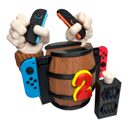 Barrel Grip Stand for Nintendo Switch 1 & Nintendo Switch 2 – Kong Game Holder with Cartridge Storage – Console Display Stand for Switch Accessories