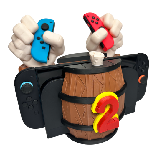 Barrel Grip Stand for Nintendo Switch 1 & Nintendo Switch 2 – Kong Game Holder with Cartridge Storage – Console Display Stand for Switch Accessories