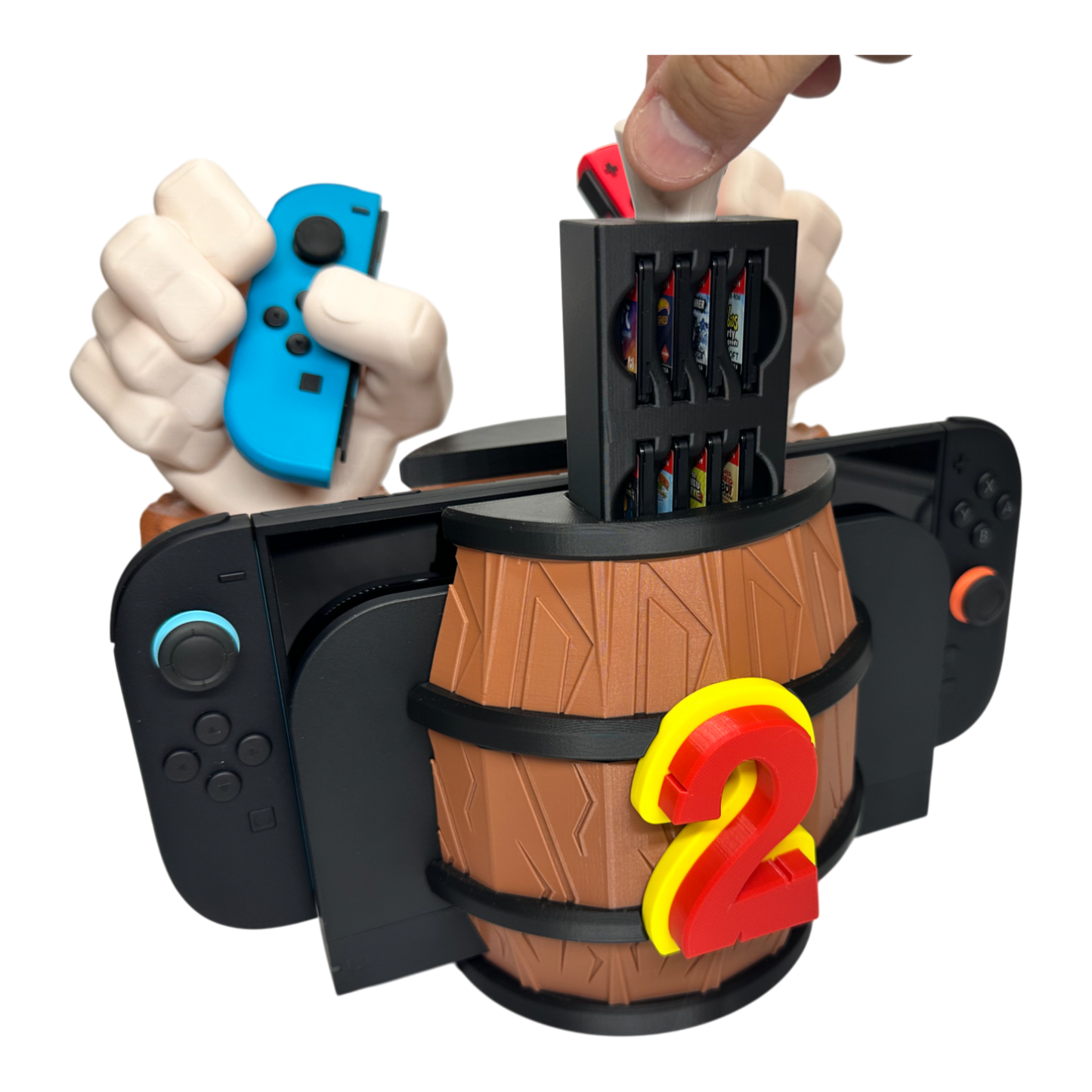 Barrel Grip Stand for Nintendo Switch 1 & Nintendo Switch 2 – Kong Game Holder with Cartridge Storage – Console Display Stand for Switch Accessories