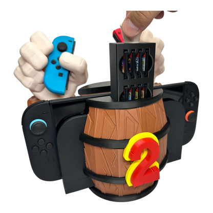 Barrel Grip Stand for Nintendo Switch 1 & Nintendo Switch 2 – Kong Game Holder with Cartridge Storage – Console Display Stand for Switch Accessories