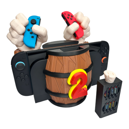 Barrel Grip Stand for Nintendo Switch 1 & Nintendo Switch 2 – Kong Game Holder with Cartridge Storage – Console Display Stand for Switch Accessories