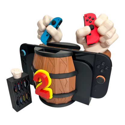 Barrel Grip Stand for Nintendo Switch 1 & Nintendo Switch 2 – Kong Game Holder with Cartridge Storage – Console Display Stand for Switch Accessories
