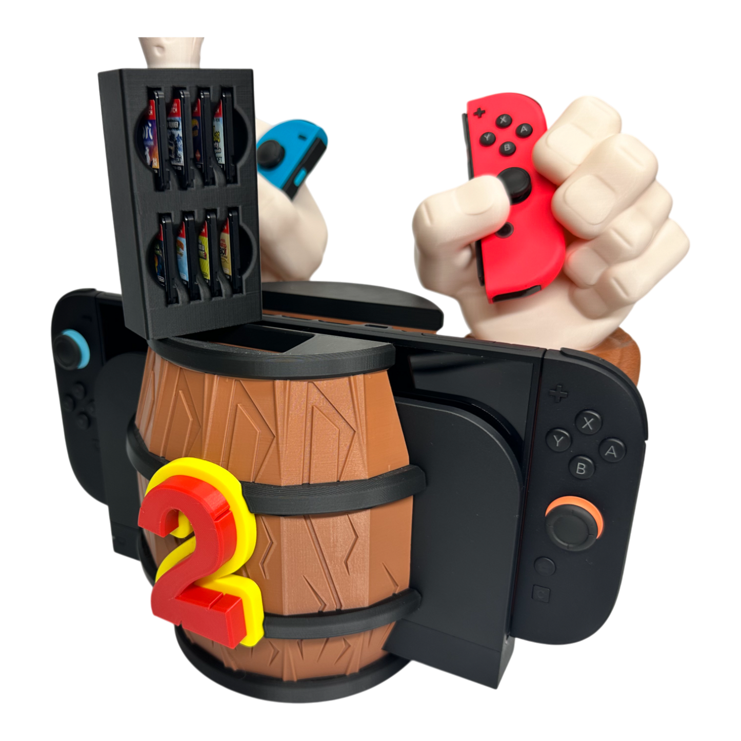 Barrel Grip Stand for Nintendo Switch 1 & Nintendo Switch 2 – Kong Game Holder with Cartridge Storage – Console Display Stand for Switch Accessories