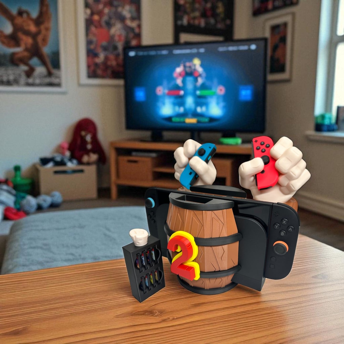 Barrel Grip Stand for Nintendo Switch 1 & Nintendo Switch 2 – Kong Game Holder with Cartridge Storage – Console Display Stand for Switch Accessories