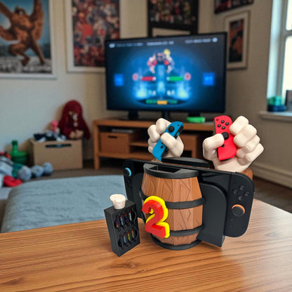 Barrel Grip Stand for Nintendo Switch 1 & Nintendo Switch 2 – Kong Game Holder with Cartridge Storage – Console Display Stand for Switch Accessories