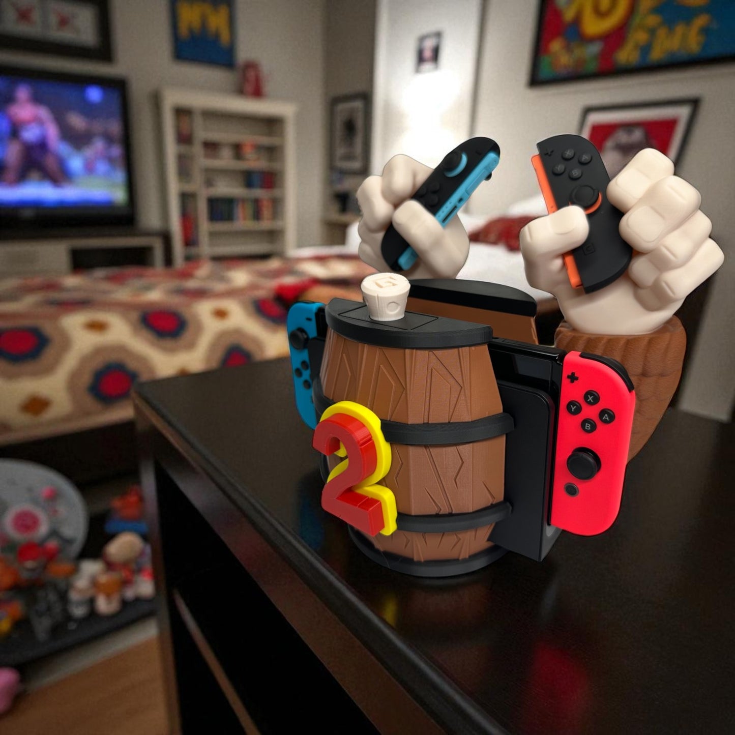 Barrel Grip Stand for Nintendo Switch 1 & Nintendo Switch 2 – Kong Game Holder with Cartridge Storage – Console Display Stand for Switch Accessories