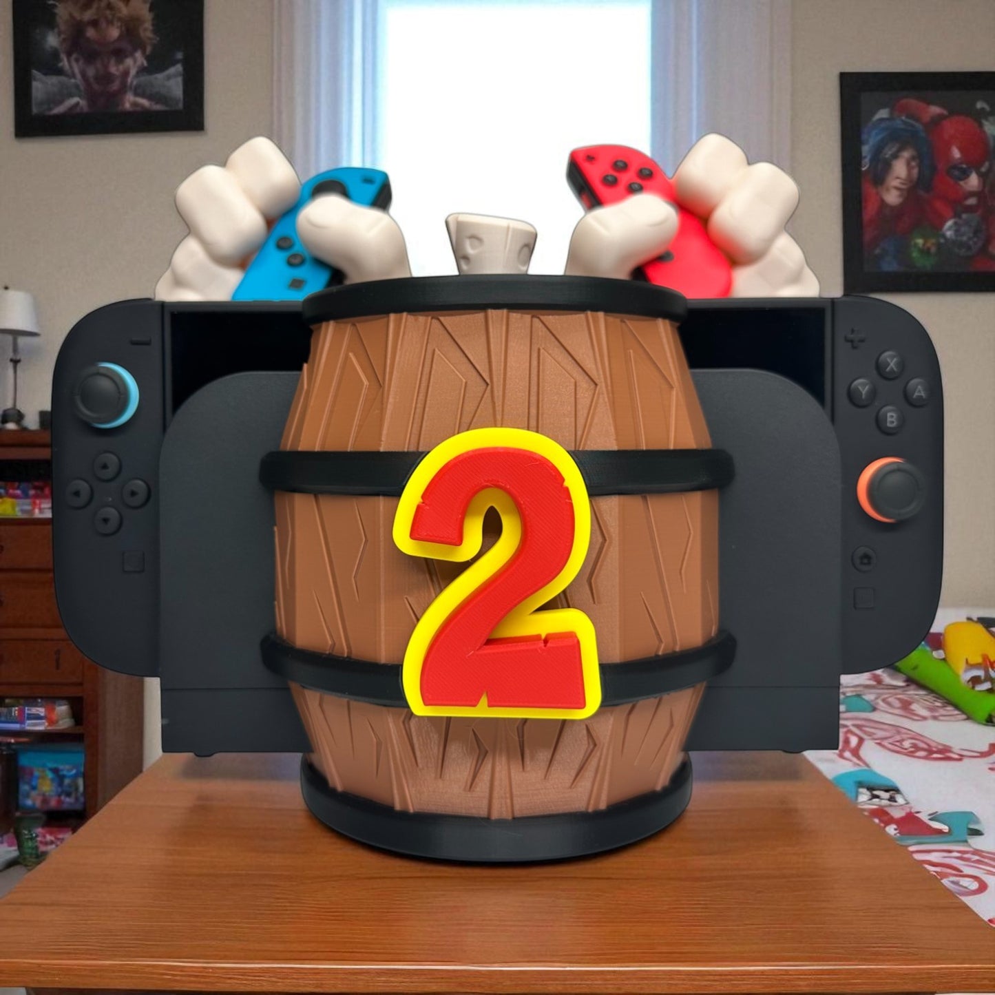 Barrel Grip Stand for Nintendo Switch 1 & Nintendo Switch 2 – Kong Game Holder with Cartridge Storage – Console Display Stand for Switch Accessories