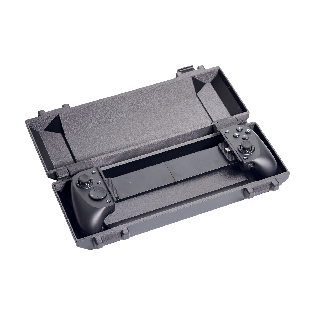 Rugged case open with a modded controller inside