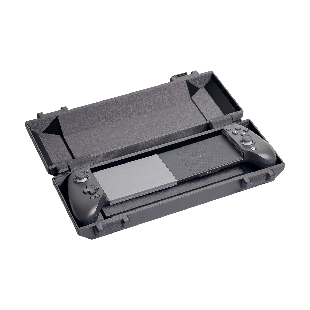 Rugged case open with modded controller, alternate angle
