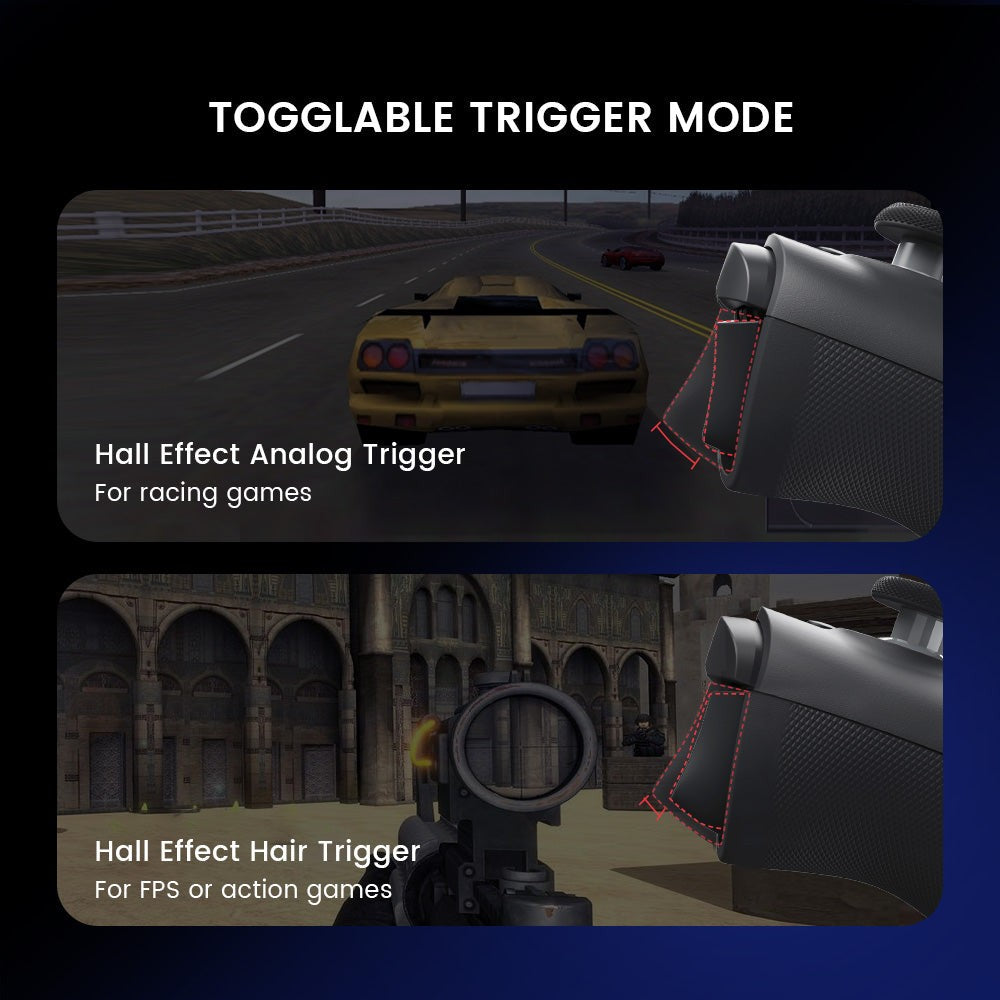 Gamesir G8 Plus togglable Hall Effect trigger modes for racing and FPS games
