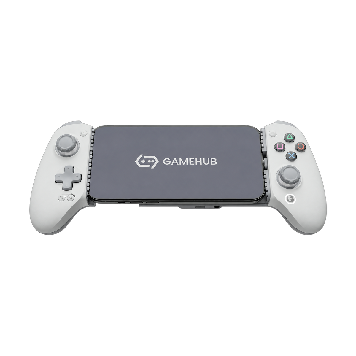 White Gamesir G8 Plus MFI controller with PlayStation-style face buttons, front view