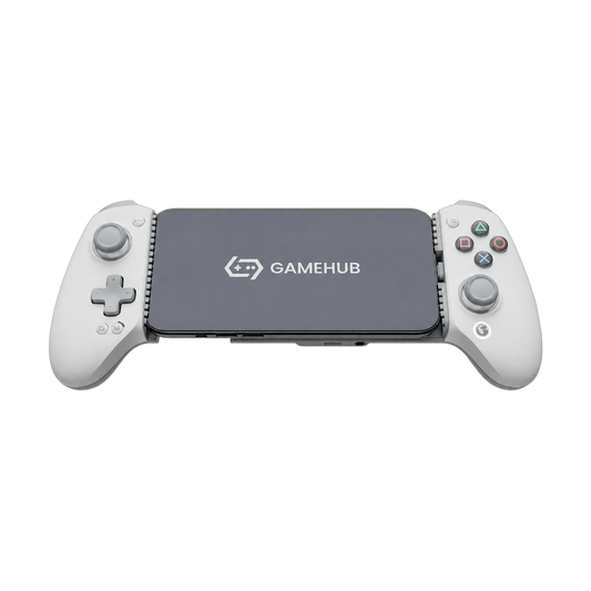 White Gamesir G8 Plus MFI controller with PlayStation-style face buttons, front view