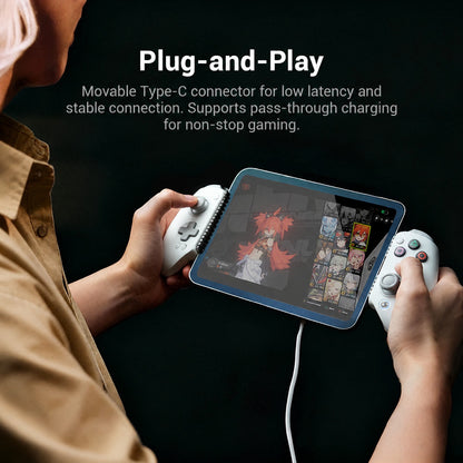 Gamesir G8 Plus MFI with PlayStation-style buttons connected to an iPad mini by USB-C