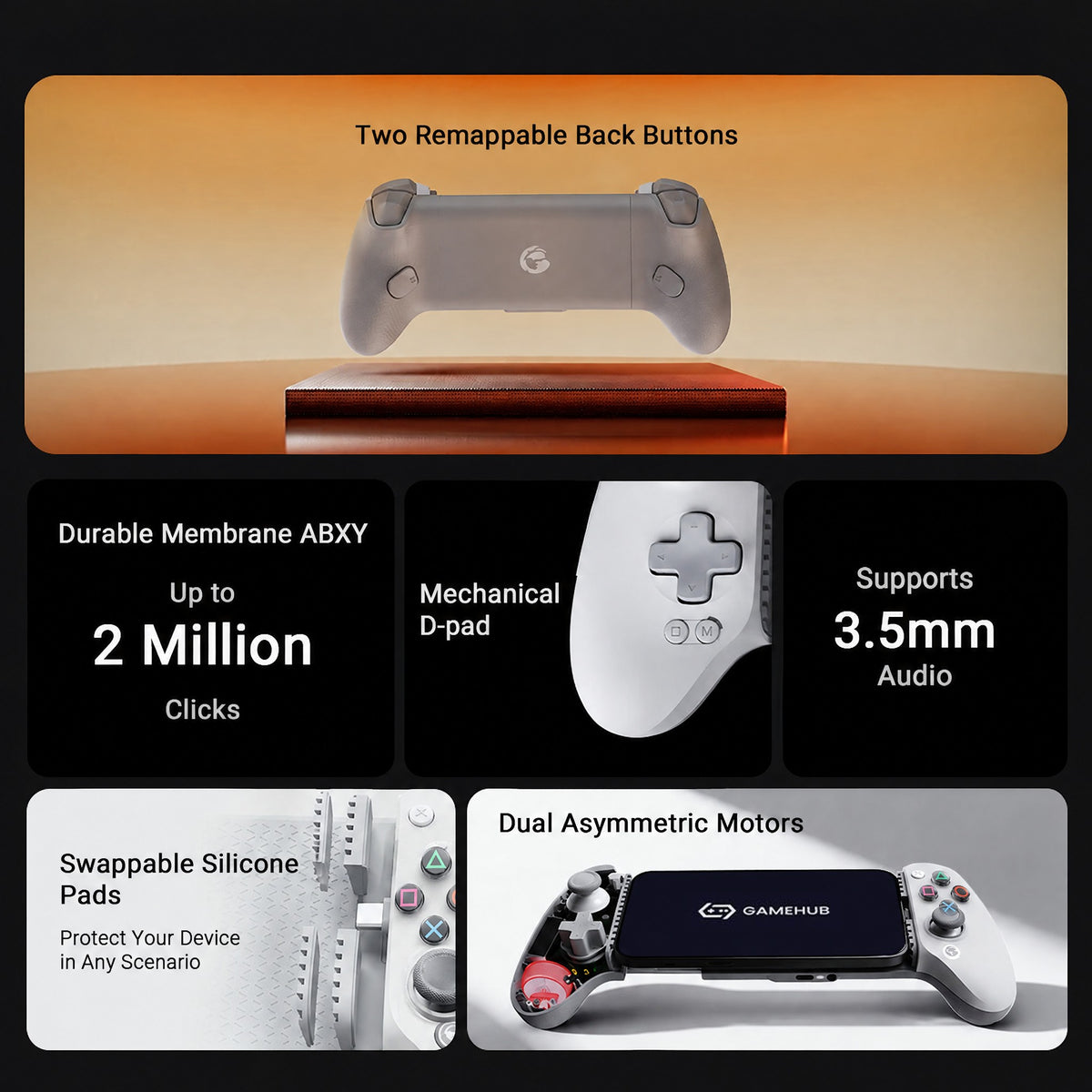 Gamesir G8 Plus MFI features: remappable back buttons, mechanical D-pad, 3.5mm audio, dual motors