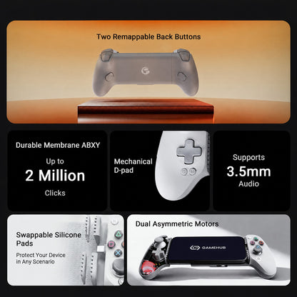 Gamesir G8 Plus MFI features: remappable back buttons, mechanical D-pad, 3.5mm audio, dual motors