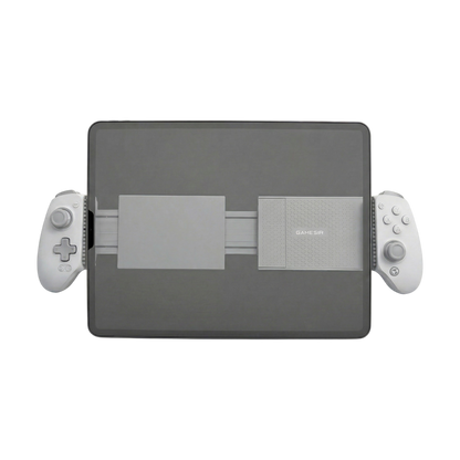 Gamesir G8 Plus MFI expansion kit installed and holding a tablet