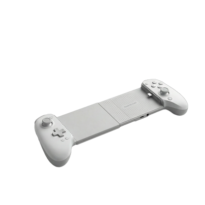 Gamesir G8 Plus MFI expansion kit fitted to a single white G8 Plus MFI controller, angled view
