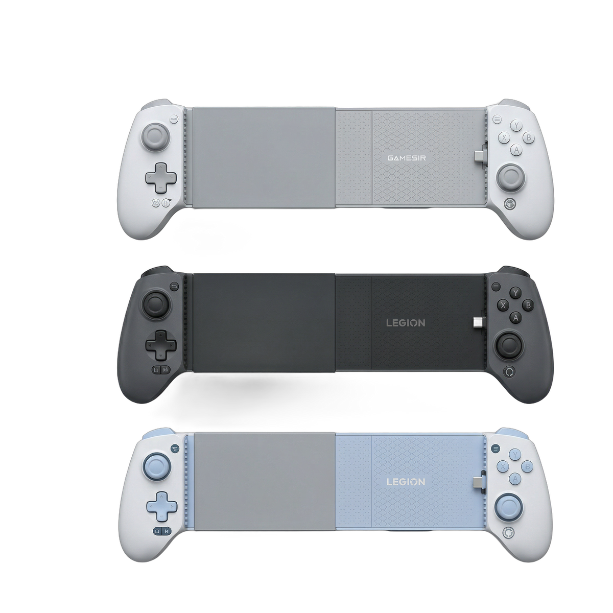Gamesir G8 Plus MFI expansion kit fitted to the G8 Plus MFI and two Lenovo Legion G7 controllers