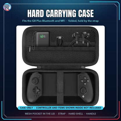 Hard carrying case open with a Gamesir G8 Plus folded inside, mesh pocket in the lid (controller not included)