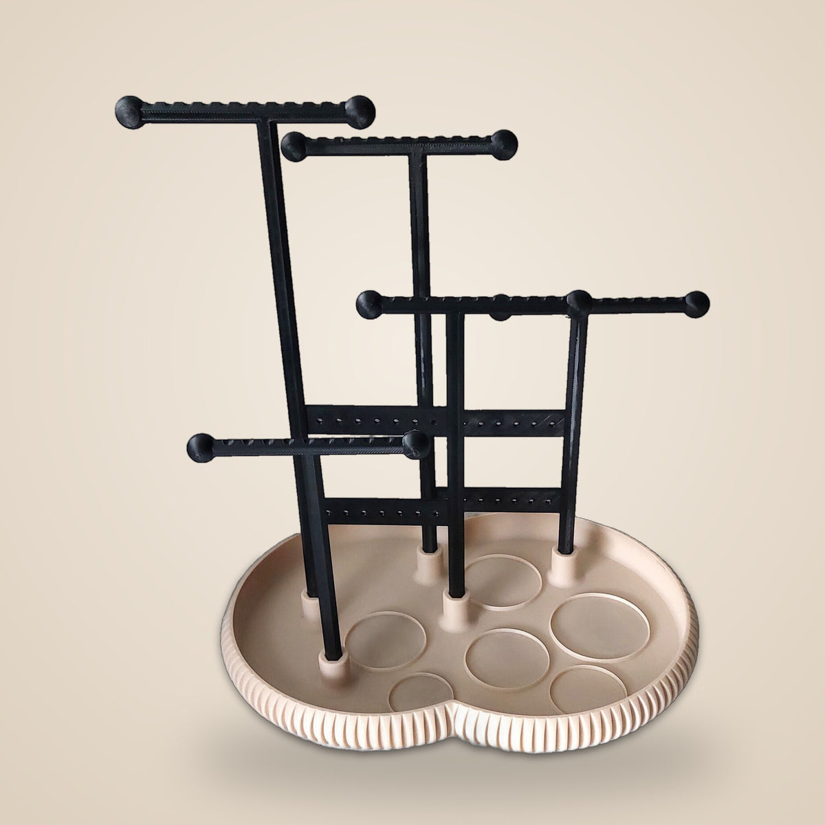 Jewelry Stand XL size – black arms on a beige double tray, studio view