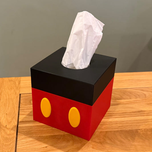 Mickey Mouse Tissue Box Cover – 3D Printed Red & Yellow Decor