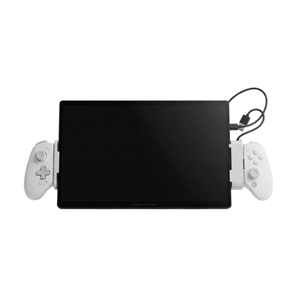 OneXPlayer Super X with holders and Gamesir G8 Plus MFi controller