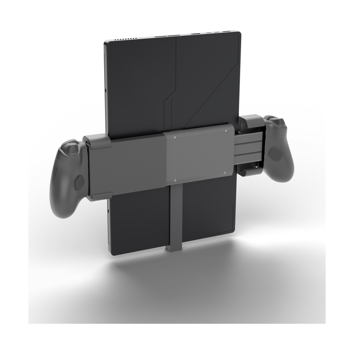 Back view: portrait holders on the extended G8 Plus expansion kit holding the OneXPlayer Super X.