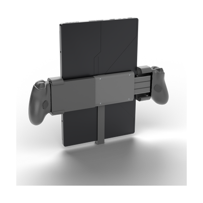 Back view: portrait holders on the extended G8 Plus expansion kit holding the OneXPlayer Super X.