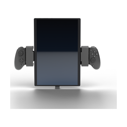 ASUS ROG Flow Z13 (2025) in portrait on the modded GameSir G8 Plus – front view, the holders sit between the grips and the device.