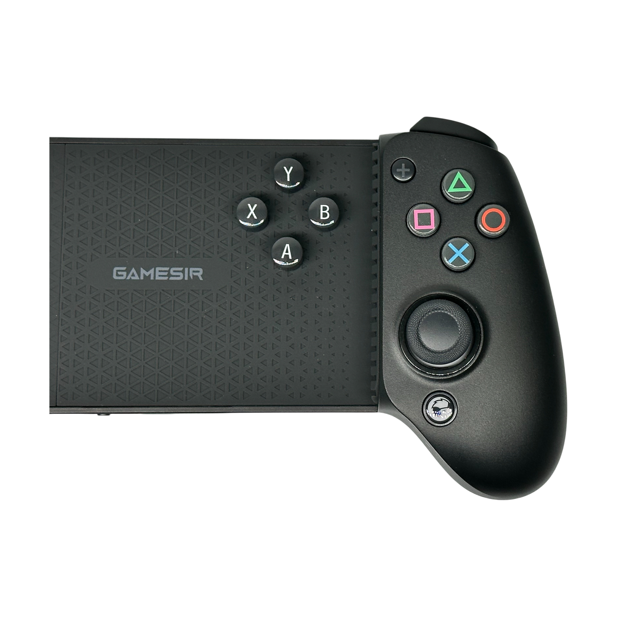 PlayStation button set installed on Gamesir G8 Plus, right module close-up
