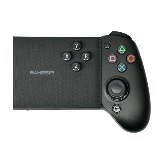 PlayStation button set installed on Gamesir G8 Plus, right module close-up