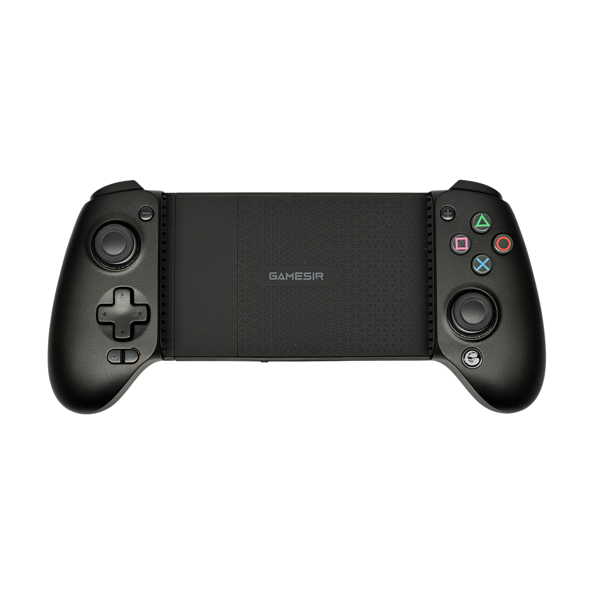 PlayStation button set installed on Gamesir G8 Plus, front view