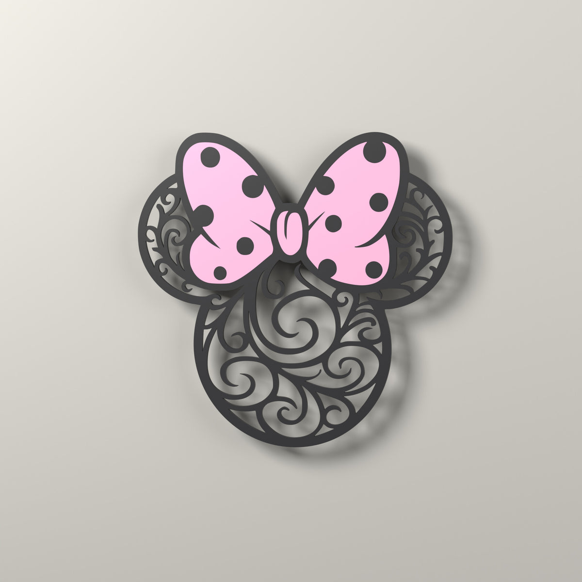 Minnie Mouse Silhouette Wall Art – 3D Printed Two-Tone Decor – 3D render, front view